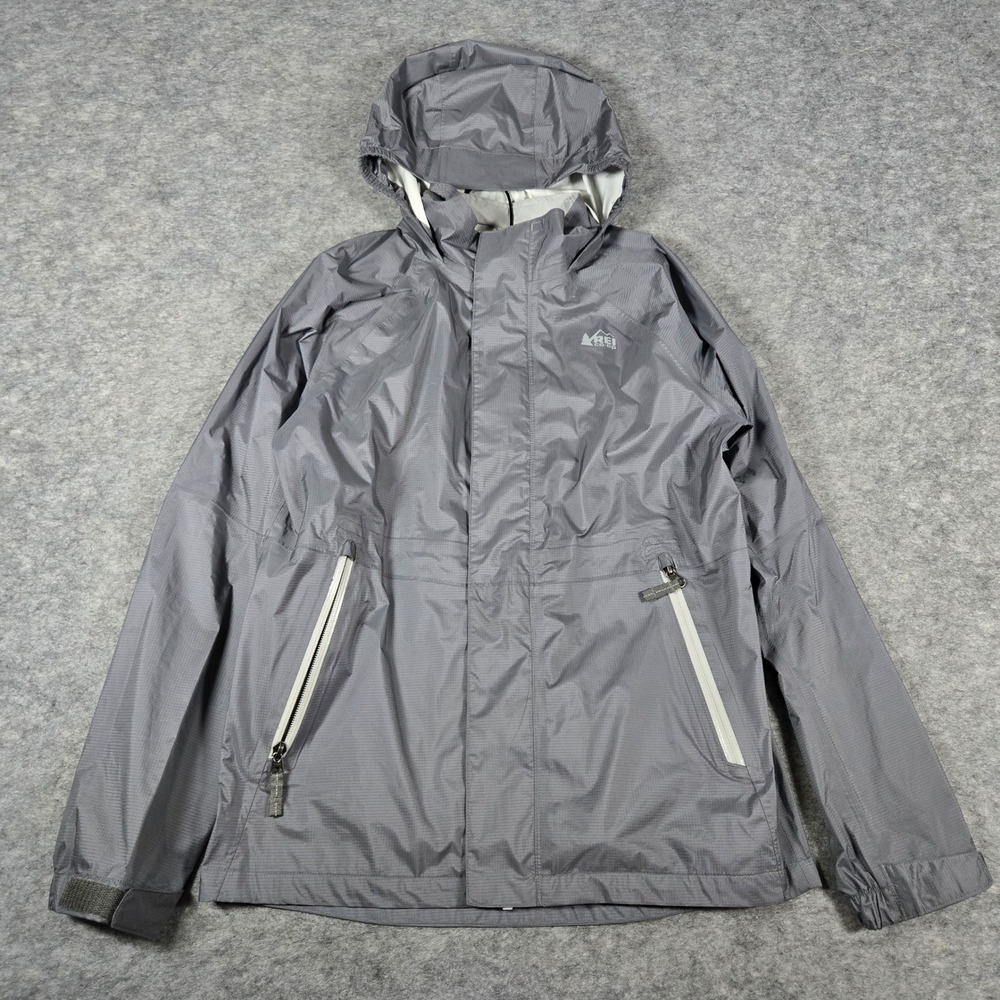 REI Co-op Youth Gray Rainier Waterproof Hooded Rain Jacket Size L 14-16